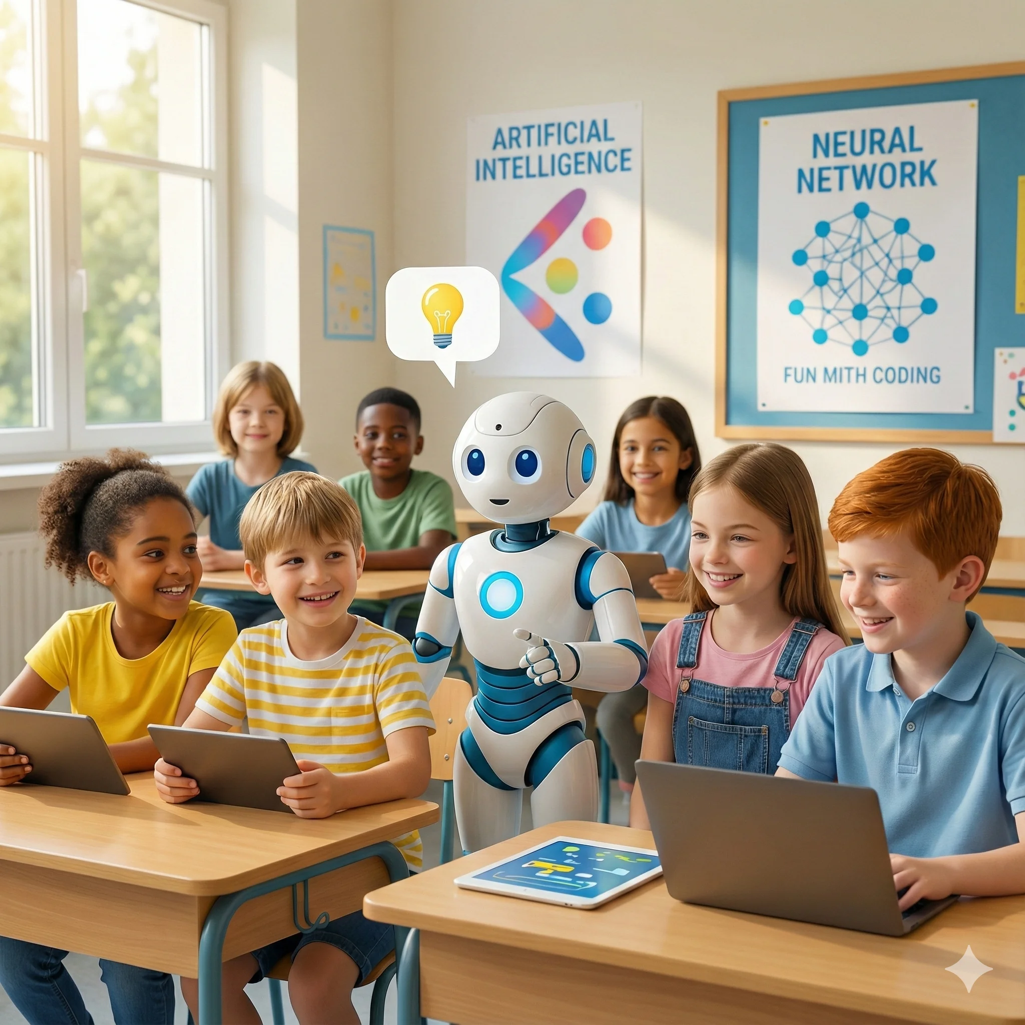 Kids learning AI concepts